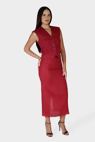Midi Frayed Linen Skirt