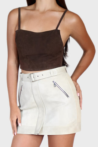 Moto Belted Mini Leather Skirt
