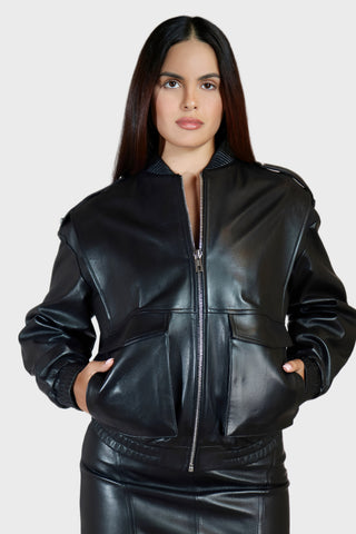 Oversized Bomber Leather Jacket