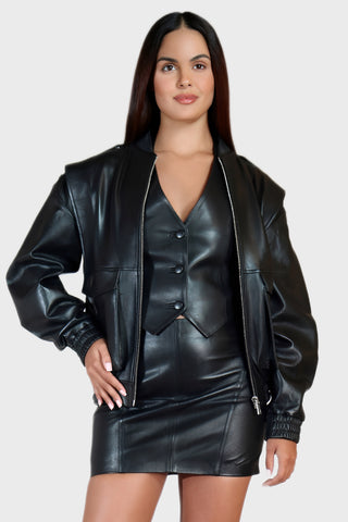 Oversized Bomber Leather Jacket