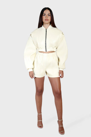 Plisse Leather Shorts
