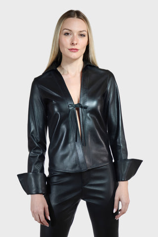 Tie Front Leather Blouse