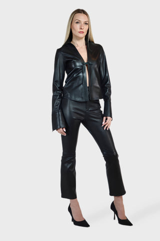 Tie Front Leather Blouse