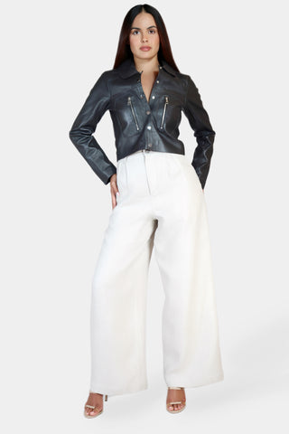 Trucker Round Collar Leather Jacket