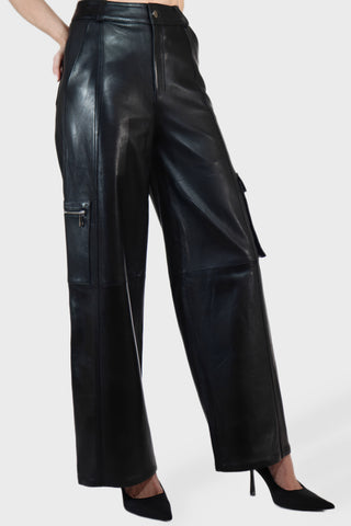 Wide Leg Cargo Leather Pants