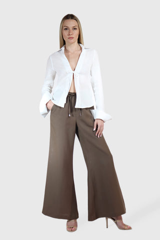 Wide Leg Drawstring Linen Pants