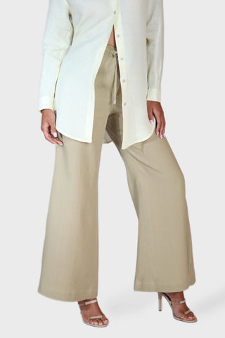 Wide Leg Drawstring Linen Pants