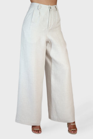 Wide Leg Pleated Linen Pants