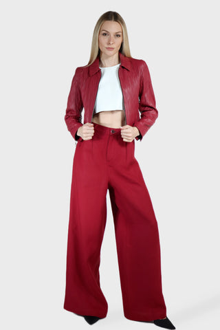 Zip Up Plisse Leather Jacket