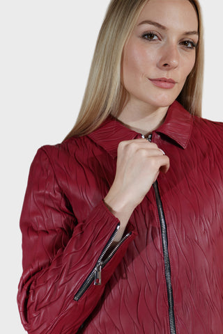 Zip Up Plisse Leather Jacket